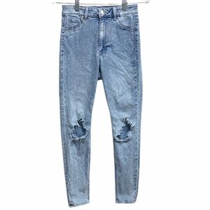 H&M Curvy Ultra High Waist Jeggings Acid Wash Distressed Ankle Jeans 2